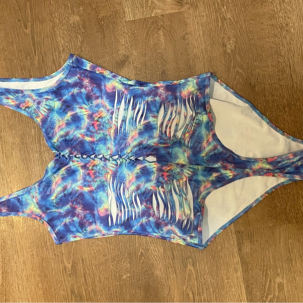 iHeartRaves Blue Floral One Piece bodysuit rave outfit - Picture 4 of 8